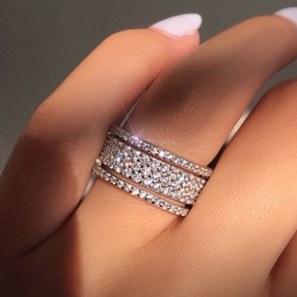 Wide Round Cut Sterling Silver Ring